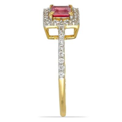 BUY 14K GOLD NATURAL GLASS FILLED RUBY GEMSTONE HALO RING